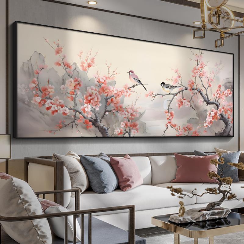 喜上眉梢挂画新中式客厅装饰画沙发背景墙壁画中国风茶室花鸟国画