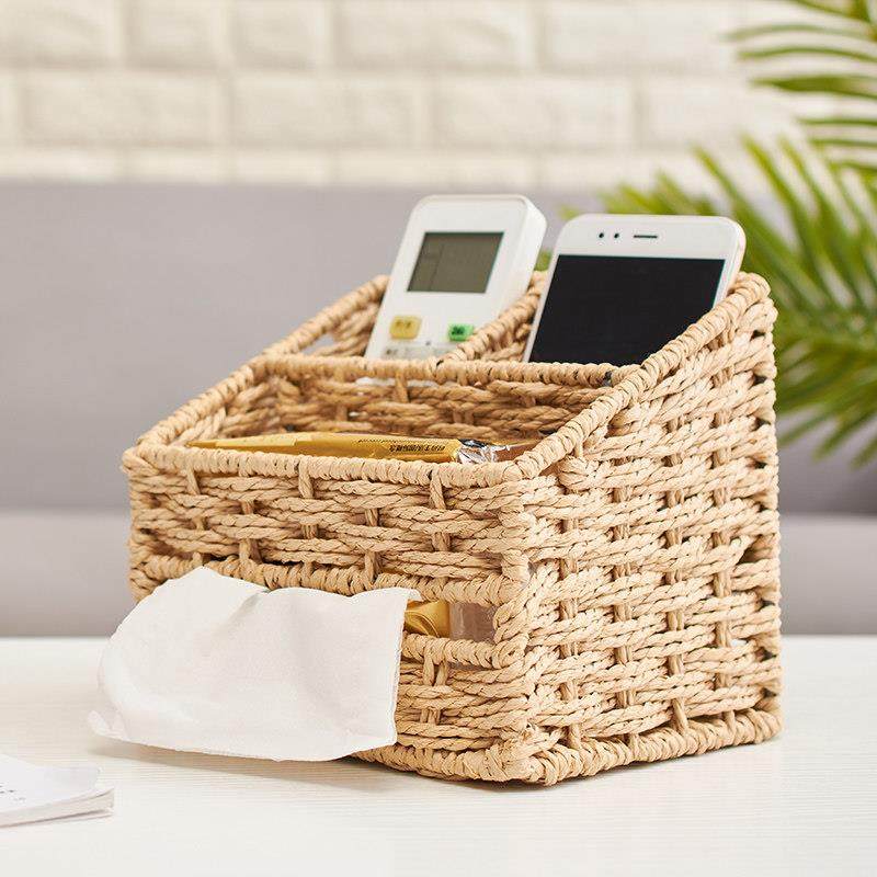 草编多功能纸巾盒桌面钥匙遥控器小收纳盒化妆品储物盒茶几杂物筐,收纳整理,桌面收纳盒,淘宝优惠券,粉丝福利购,淘宝优惠卷