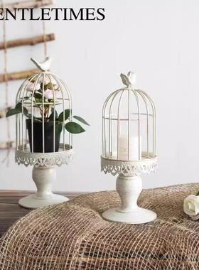 仿真花卉鸟笼摆件复古做旧园艺创意装饰烛台橱窗婚庆摄影陈列道具