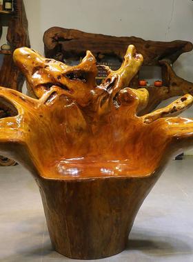 原木根雕靠背椅木桩底坐椅子木墩香樟木树桩木头根雕凳子J11176