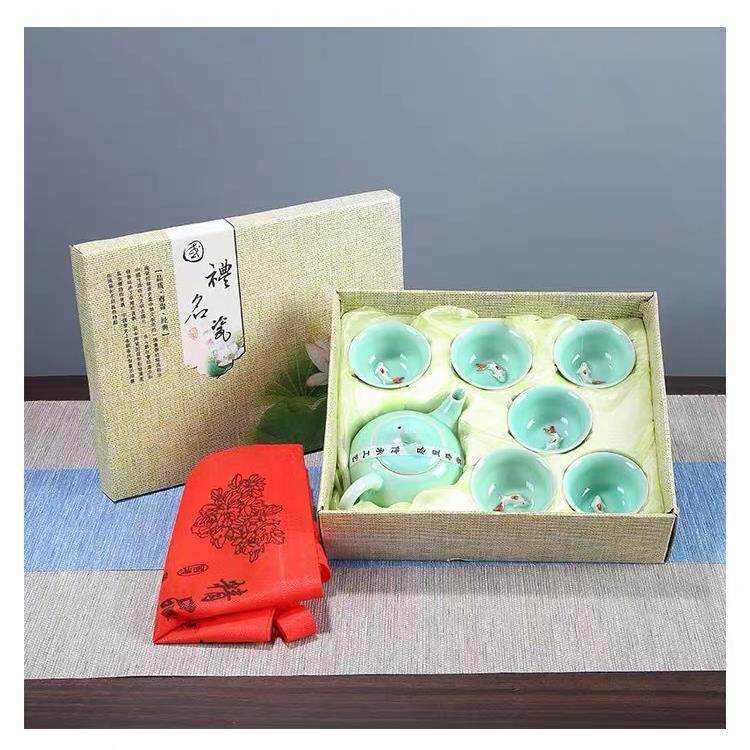 功夫茶礼具小德青瓷茶具鱼610杯鲤化陶瓷茶壶套装整套创意品活动