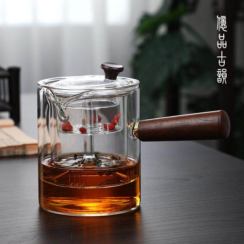 耐高温实木侧把玻璃茶壶烧水壶蒸煮两用煮茶壶电陶炉专用煮茶器