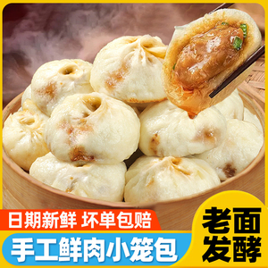 黑猪肉小笼包嵊州手工老面鲜肉小笼包批发商用预制灌汤包子半成品