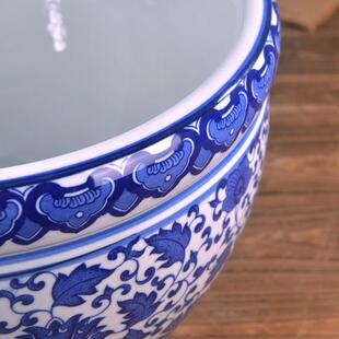 陶瓷碗莲睡盆缸荷花盆铜草青花瓷盆养鱼蝴蝶兰荷花盆缸盆可钱打莲