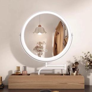 转实木智能妆镜翻移动360度旋转卧室CAC化化妆镜子桌面式 台镜子一