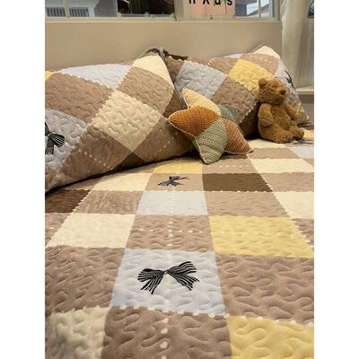 蝴蝶款结床盖三件46859732套秋冬季牛奶绒夹棉厚防加滑绗缝加格绒