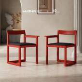 吾椅宅W136 椅原创 中古风极简餐扶椅实木艺茶室手椅布简约书镜