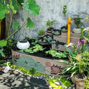 院鱼池造器清荷画 景新中景式流水庭喷泉假山水观露台流水装饰摆