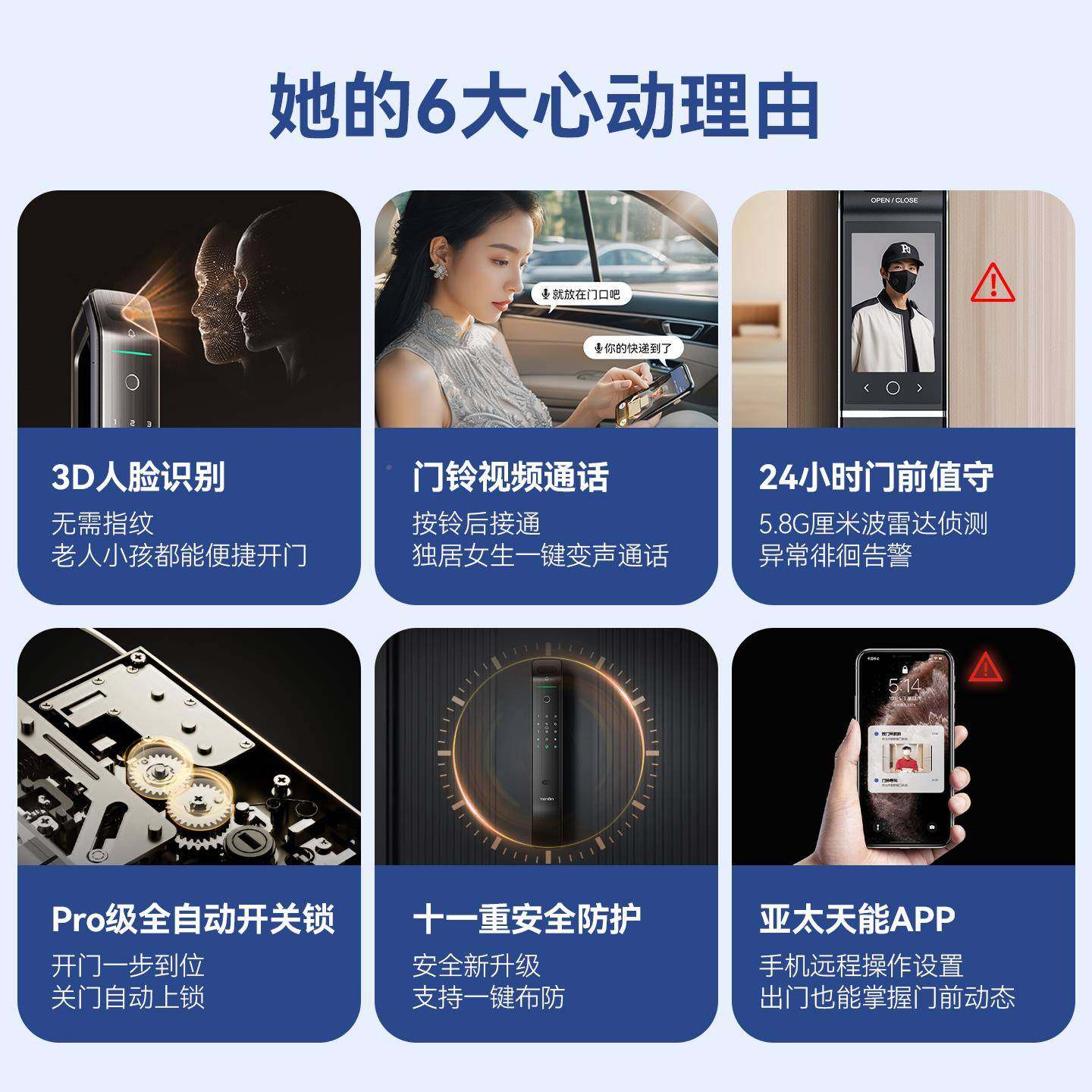 亚识太天能AI3D人脸别智能锁人脸锁锁无需指纹用防盗门电子门家A6