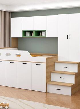 实上92967木床下组合高柜低抽拉床小户型儿童单人高箱带柜半高衣