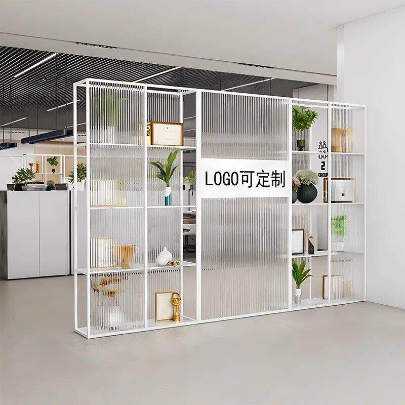 公司门前台置物玄关log办oLo进go墙公架室玻璃隔断CKU墙办公区域