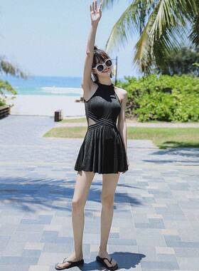 黑色海2边色泳衣女高级感205Y8206新款纯保守女士泡温泉微胖泳遮