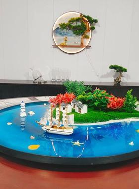 饰桌酒店餐桌转盘中间件高档新中式圆桌盆摆景海洋造景装品FOD景