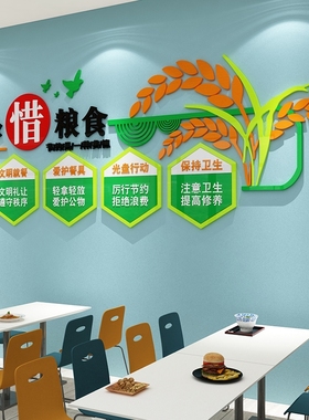 食堂文化墙贴纸饭堂珍惜粮杜拒绝浪费节约职工餐厅布置宣传标语画