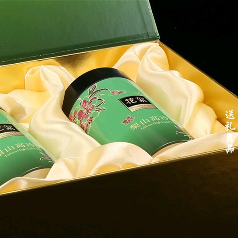 热销2023新款台湾高山q茶包装盒花絮梨山茶礼盒2铁罐可装300克茶