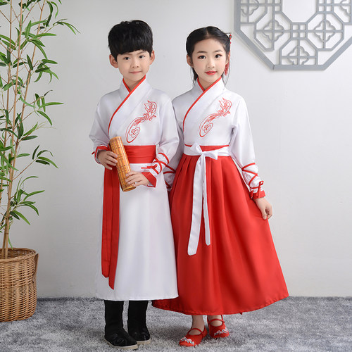 热销儿童汉服g女童古装男童汉服国学书童弟子规表演服装六一儿童