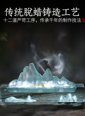 热销琉璃山水摆件创意线香插香座香炉卧香M熏炉茶道檀香沉香炉笔