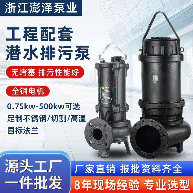 耦合式WQ潜水排污泵1.5kw高扬程提升泵大口径工地无堵塞潜污水泵