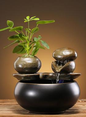 覆古中式禅意小号风水招财流水喷泉摆件家居客厅室内茶桌桌面装饰