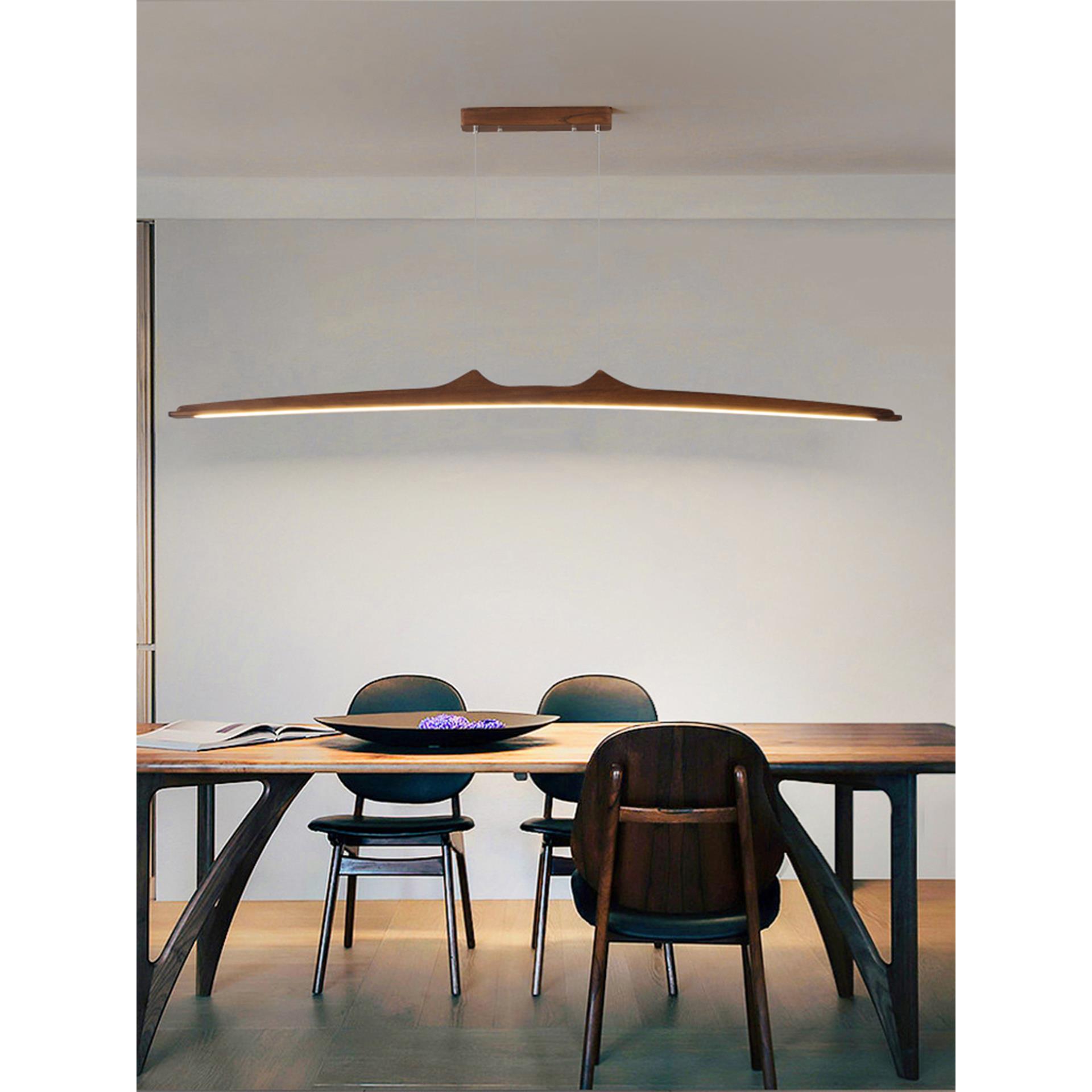 胡桃木餐厅吊灯新中式简约一字长条护眼灯禅意吧台客厅餐桌岛台灯