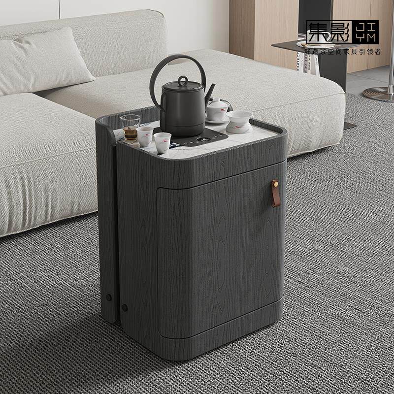 可移动茶几大理石实木小茶车办公家用阳台茶台简约现代轻奢感茶桌