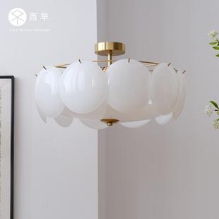 北欧简约客厅卧室吸顶灯中古现代法式 西早 汤圆白色玻璃吸顶灯
