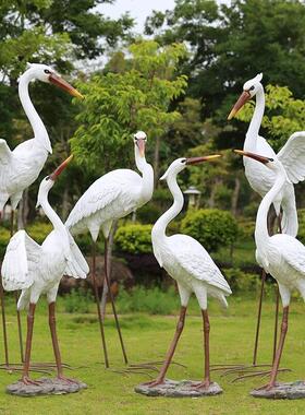 彷真鸟雕塑玻璃纤维大型铁艺白鹭摆件庭院假山水池塘户外花园林景