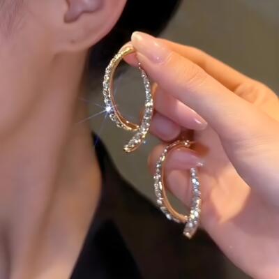 银耳环9999纯银女正品气质交叉