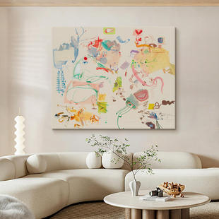 创意涂鸦客厅手绘油画奶油风现代装 饰画抽象艺术挂画肌理画大芬村