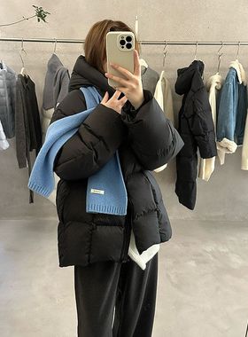 MMC DITION 正品！黑色羽绒服女厚90白鸭绒连帽中长款泡芙面包服