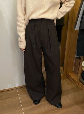 EVERTRUE 2025秋冬季阔腿裤女韩版加厚长裤垂感高腰羊毛裤子93706