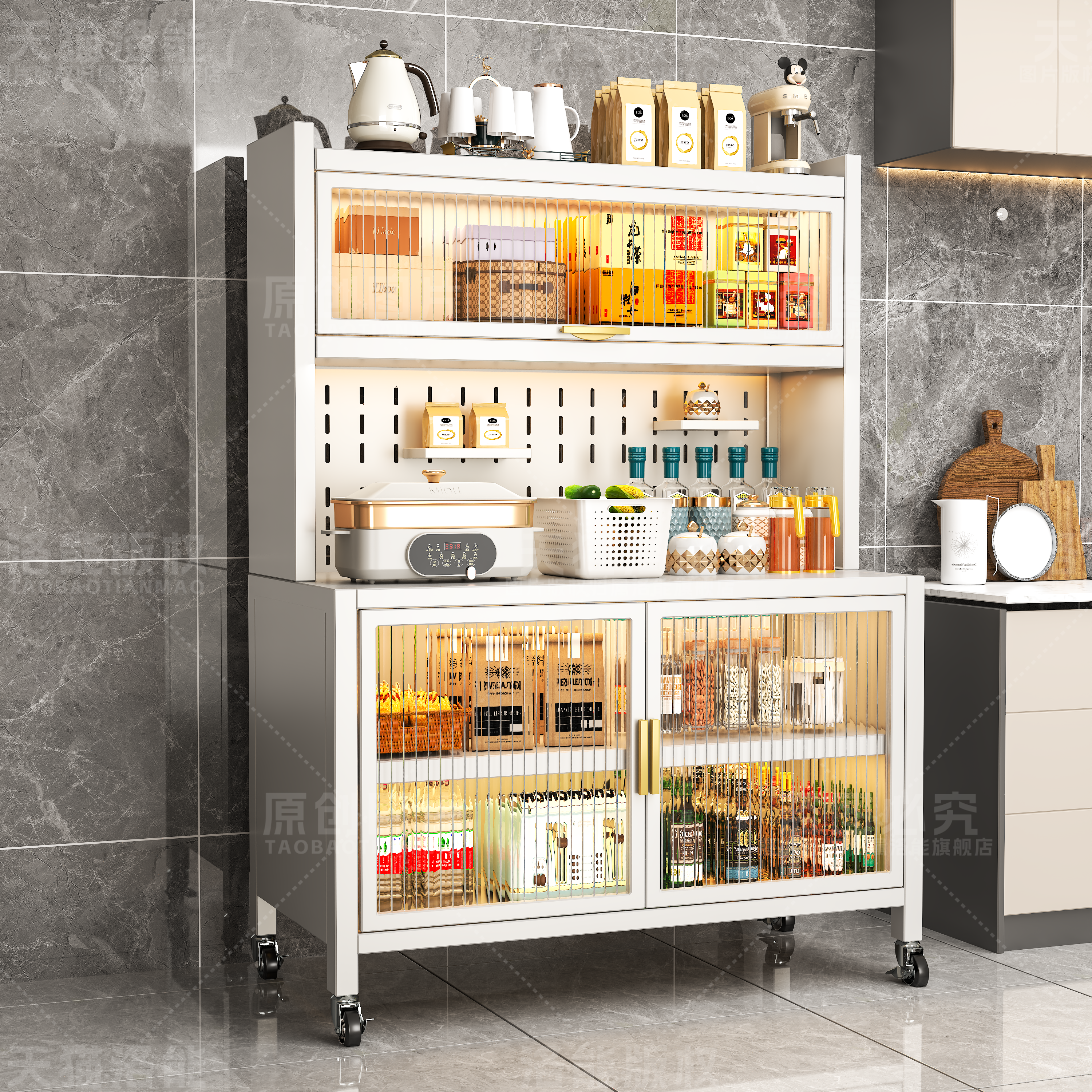 厨房置物架餐边储物柜落地多层防尘收纳柜微波炉多功能碗柜橱柜子,厨房/烹饪用具,微波炉置物架,淘宝优惠券,粉丝福利购,淘宝优惠卷