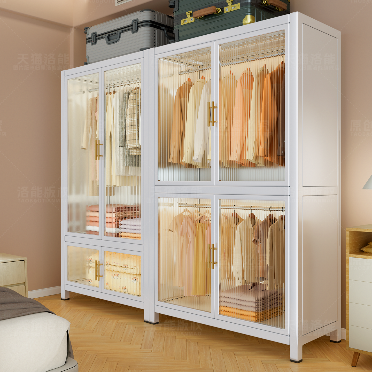 金属衣柜卧室大容量多层储物柜子