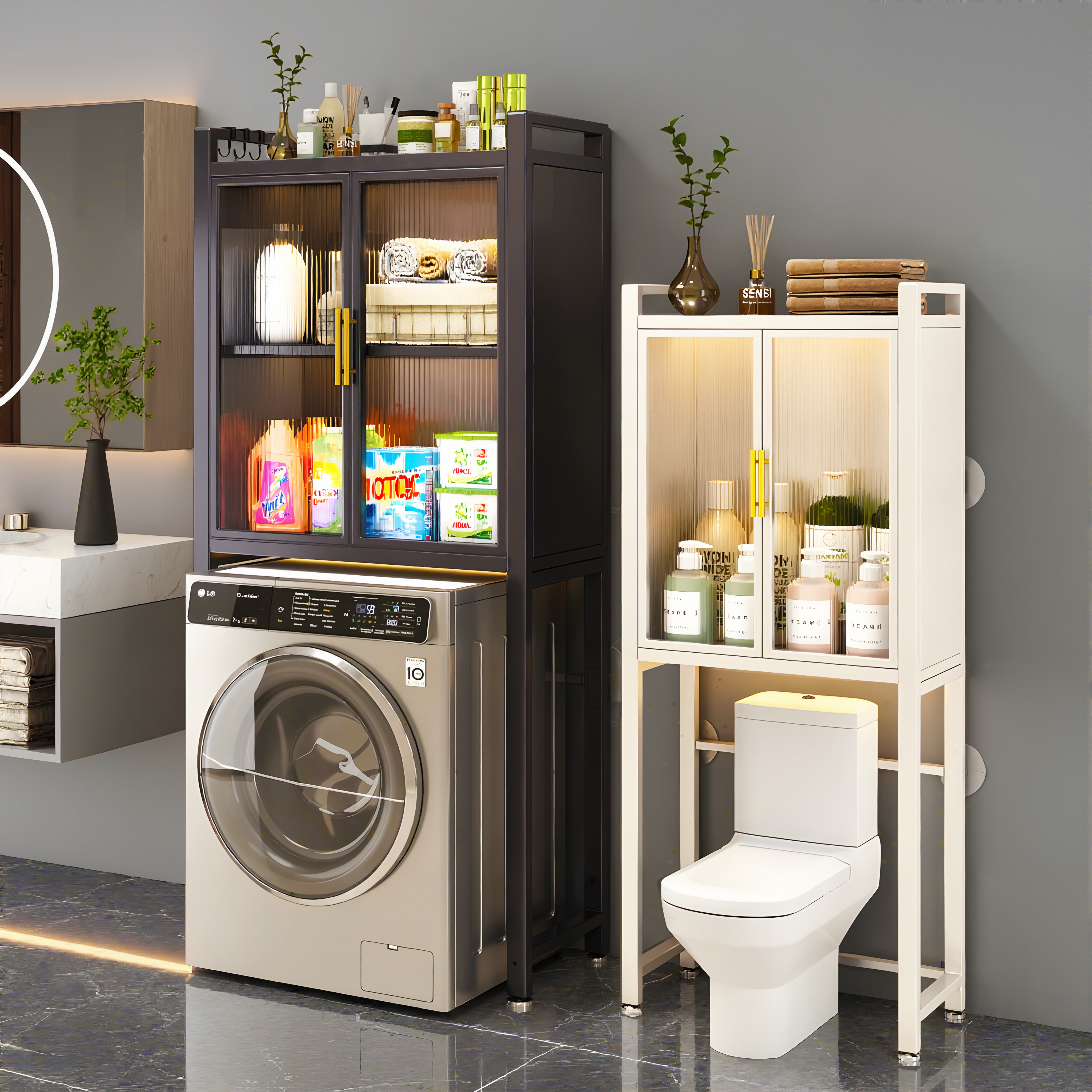 卫生间马桶置物架上方落地式洗衣机后面的空隙架子侧边厕所收纳柜