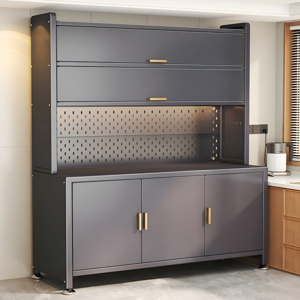 厨房微波炉置物架多功能厨房餐边置物架家用储物柜防尘钢制餐边柜