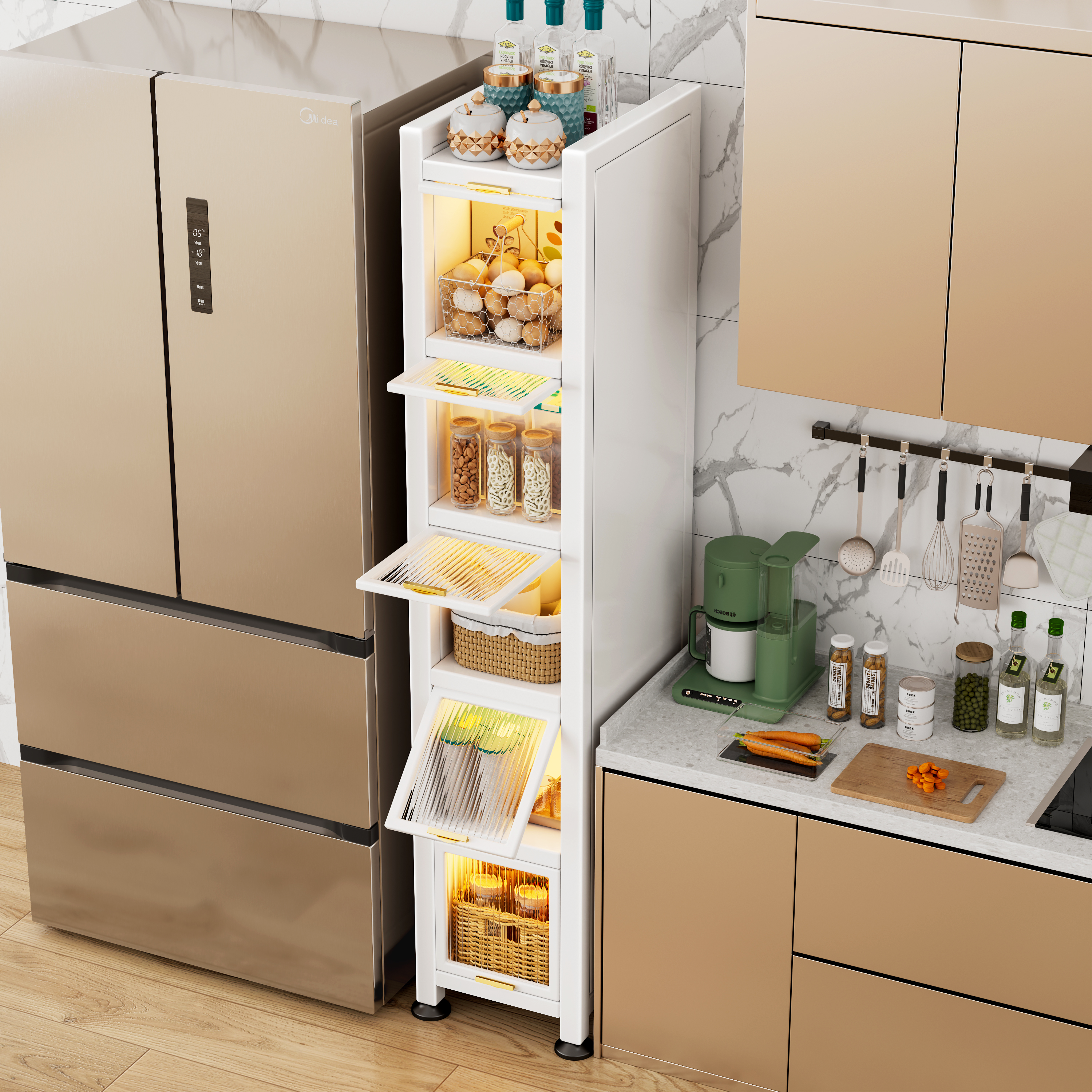 厨房夹缝置物柜落地超窄侧边储物柜碗柜可移动整理架多功能收纳柜,收纳整理,整理架/置物架/收纳架,淘宝优惠券,粉丝福利购,淘宝优惠卷