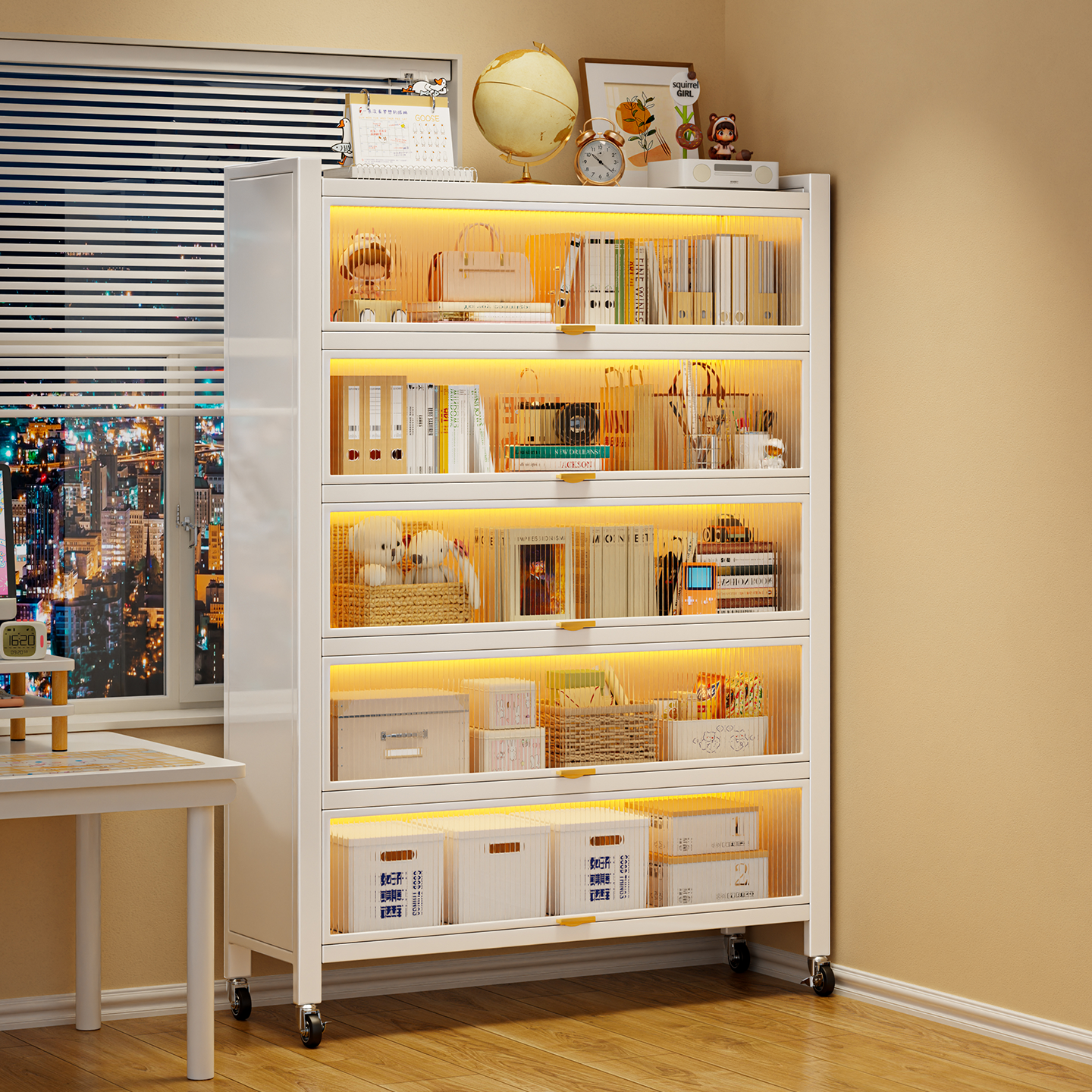 【书架一体靠墙可移动】