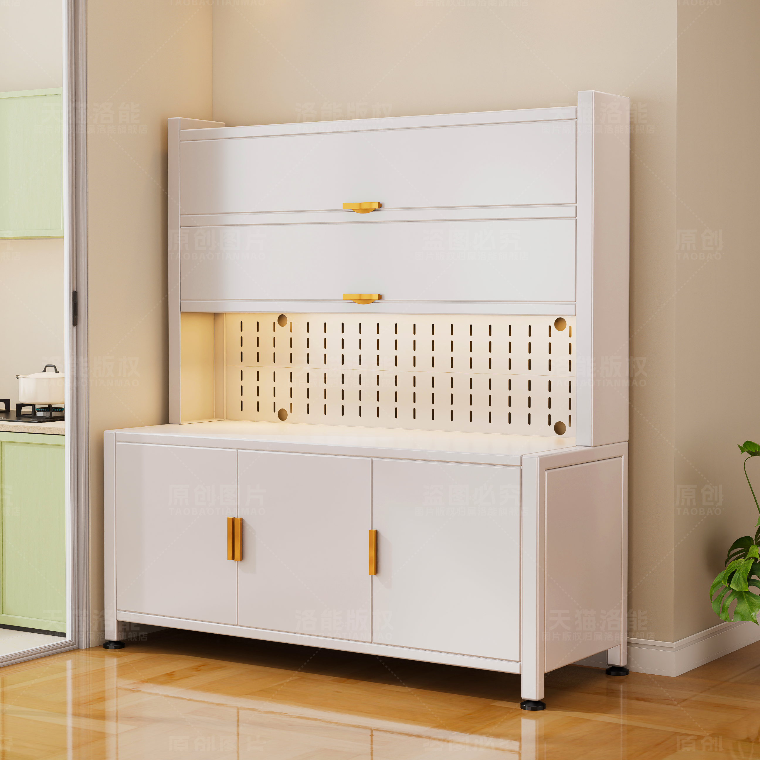 厨房置物架落地多层岩板餐边柜靠墙一体储物柜多功能家用防尘橱柜,厨房/烹饪用具,微波炉置物架,淘宝优惠券,粉丝福利购,淘宝优惠卷