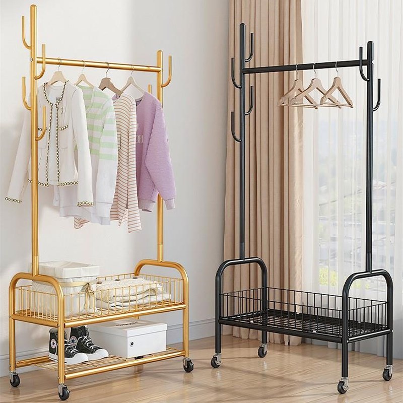 韵晾衣架家用卧室室内阳台简易可移动落地杆衣帽架双层收纳挂衣架