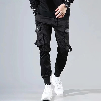 极速Streetwear Black Mens Harem Joggers Pants Male Cargo Pan