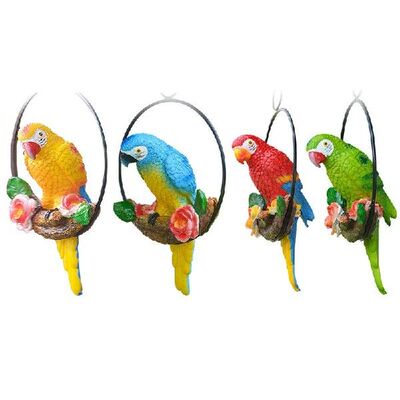 Hanging Parrot Bird Statue Innovative Iron Ring Parrot