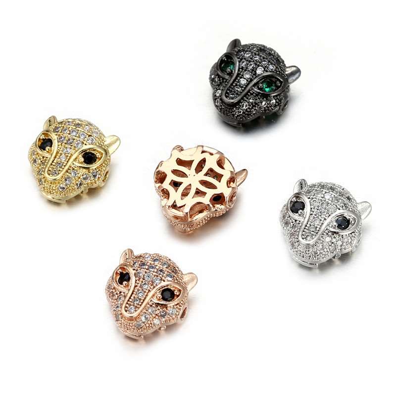 Jewelry handmade  copper inlaid zirconium leopard head four-