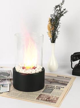 小型桌面酒精壁炉室内不锈钢真火摆件取暖火炉圆形玻璃酒吧气氛灯
