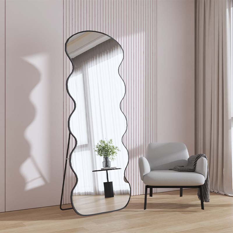 穿衣镜全身落地女生家用轻奢风试衣镜异形网红ins风波浪化妆镜子