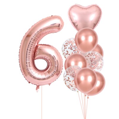 10pcs Happy Birthday Balloons Rose Gold Number Ballons 1 2