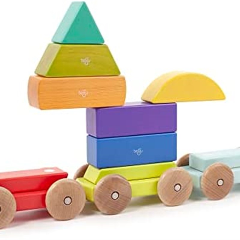 9 Piece Tegu Magnetic Shape Train Building Block Set  Rainbo