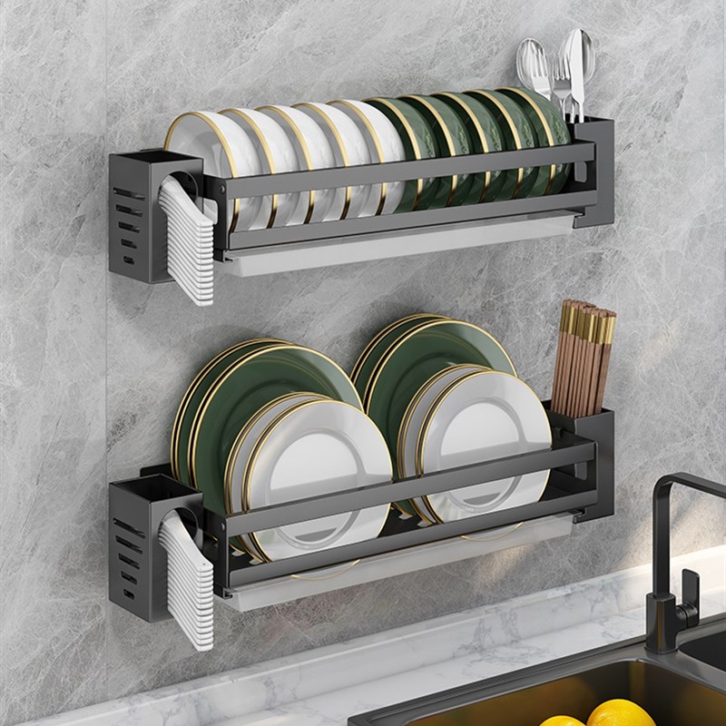 厨房碗架置物架不锈钢盘子碗碟筷子汤勺餐具收纳架墙上壁挂免打孔