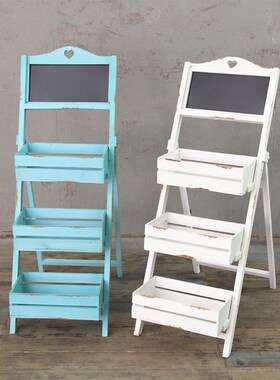 Wood Plants Stand Outdoor Indoor Ladder Shelf with Blackboar