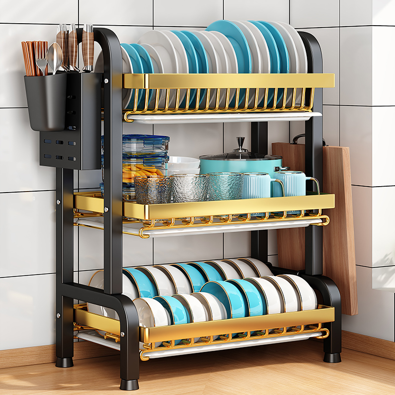 厨房置物架碗碟碗盘收纳层架沥水架家用多功能放碗架碗筷收纳盒碗