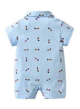 蕾贝婴儿爬服夏季短袖帅气男宝反领哈衣婴儿婴儿连身衣爬服 babyc